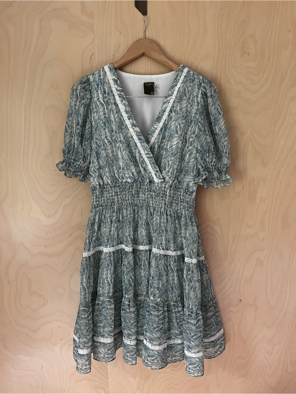 Taylor Blue-Green Floral Wrap Midi Dress